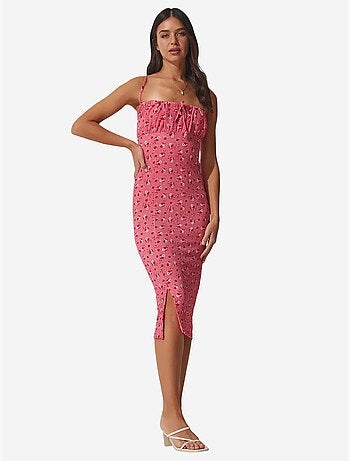 Robe midi moulante à fleurs avec fente istanbul