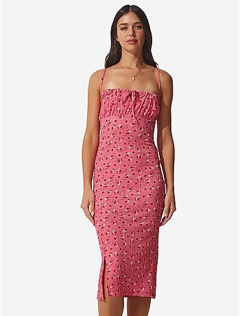 Robe midi moulante à fleurs avec fente istanbul