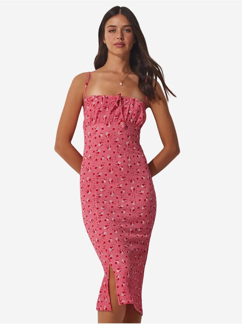 Robe midi moulante à fleurs avec fente istanbul Rose clair - Kiabi