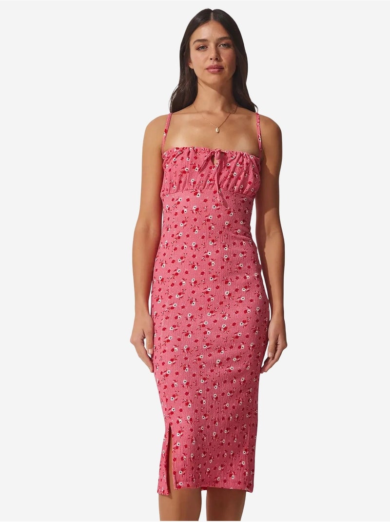 Robe midi moulante à fleurs avec fente istanbul Rose clair - Kiabi