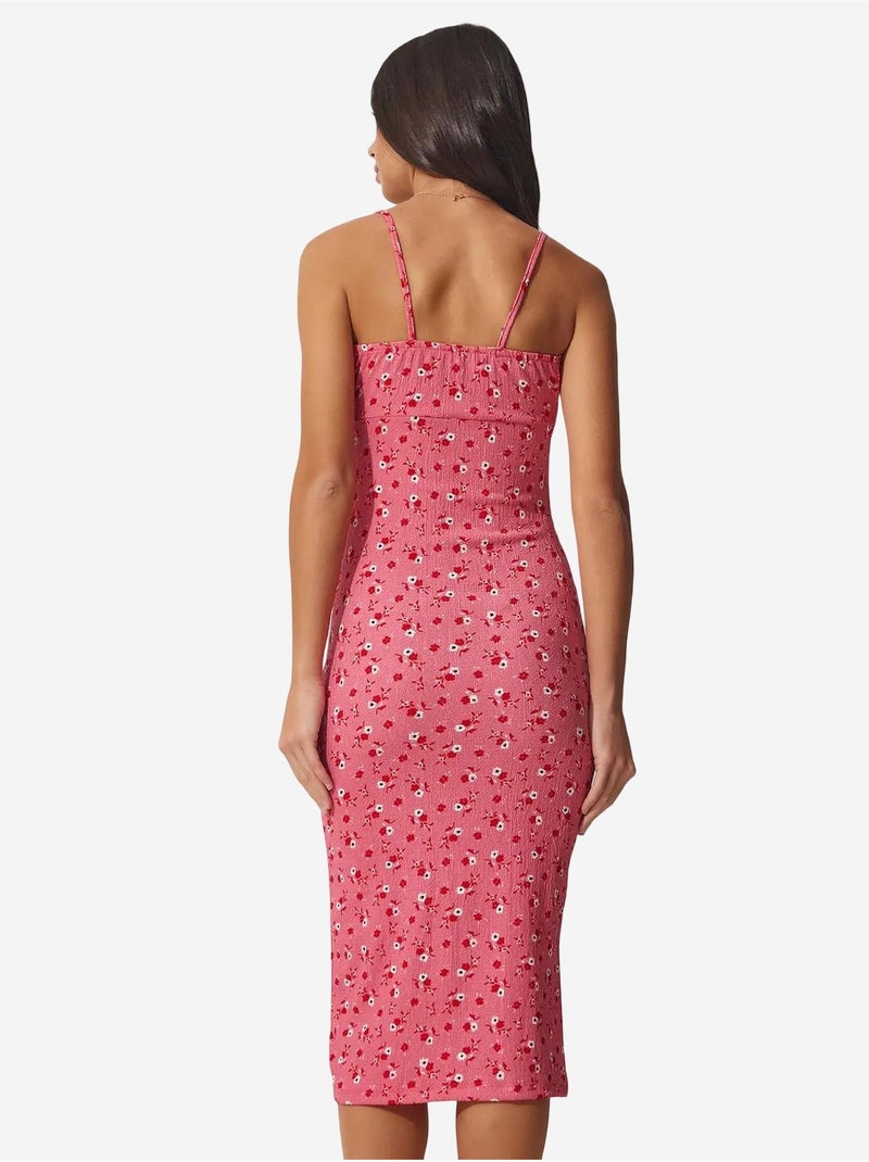 Robe midi moulante à fleurs avec fente istanbul Rose clair - Kiabi