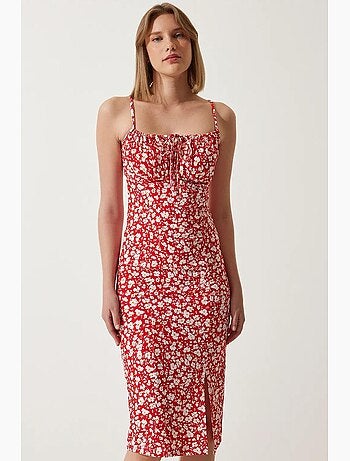 Robe midi moulante à fleurs avec fente istanbul