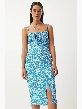 Robe midi moulante à fleurs avec fente istanbul