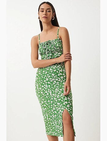 Robe midi moulante à fleurs avec fente istanbul