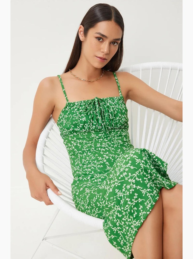 Robe midi moulante à fleurs avec fente istanbul Vert - Kiabi