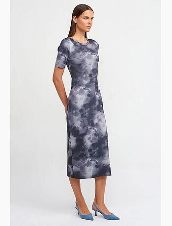 Robe midi moulante à motif tie-dye dilvin