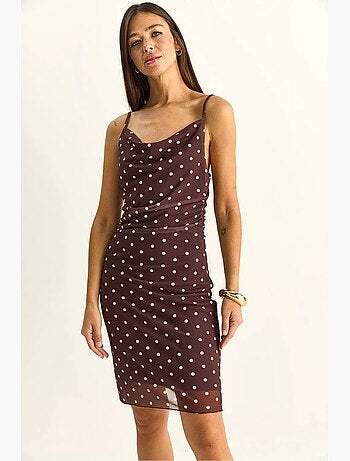 Robe midi moulante à pois avec col drapé lucci