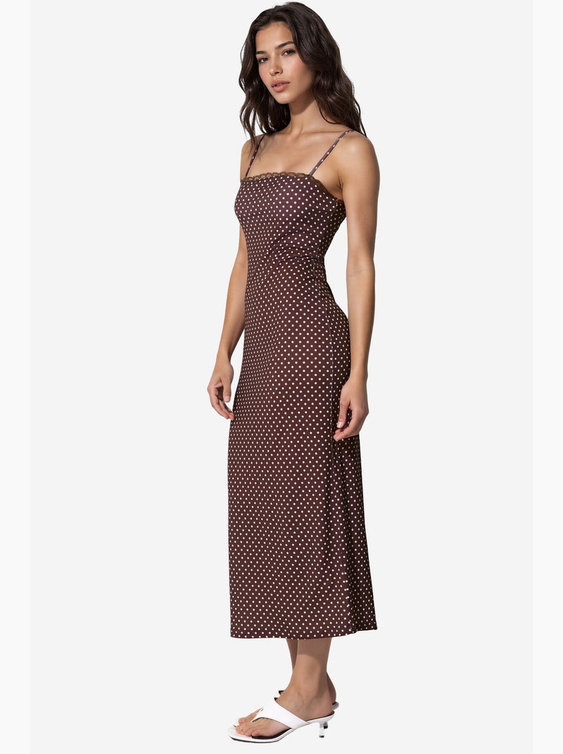 Robe midi moulante à pois et col en u hiccup Multicolore - Kiabi