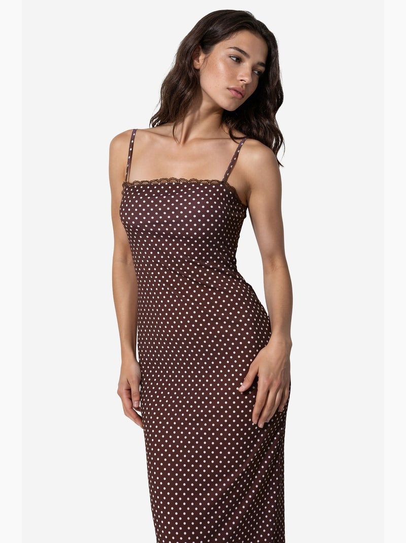 Robe midi moulante à pois et col en u hiccup Multicolore - Kiabi