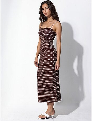 Robe midi moulante à pois et col en U
