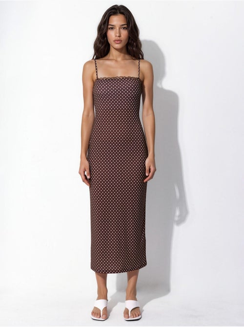 Robe midi moulante à pois et col en U - Kiabi