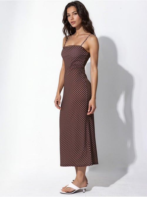 Robe midi moulante à pois et col en U - Kiabi