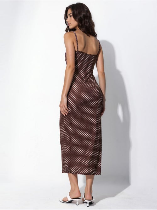 Robe midi moulante à pois et col en U - Kiabi