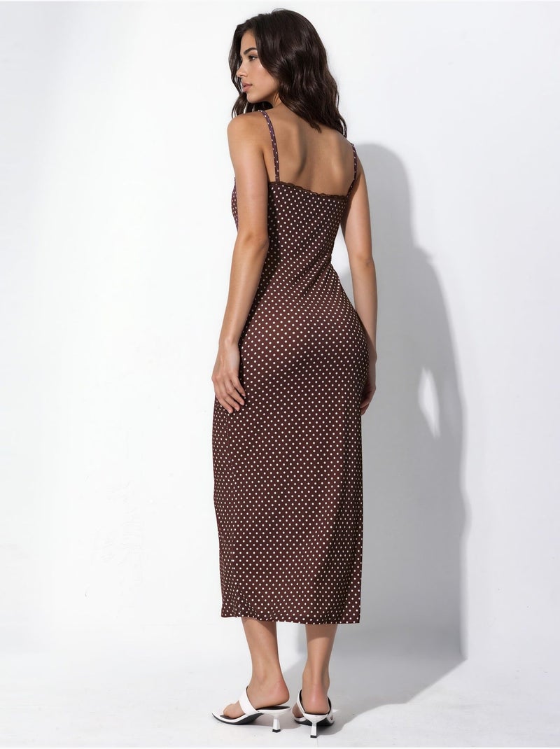 Robe midi moulante à pois et col en U Multicolore - Kiabi