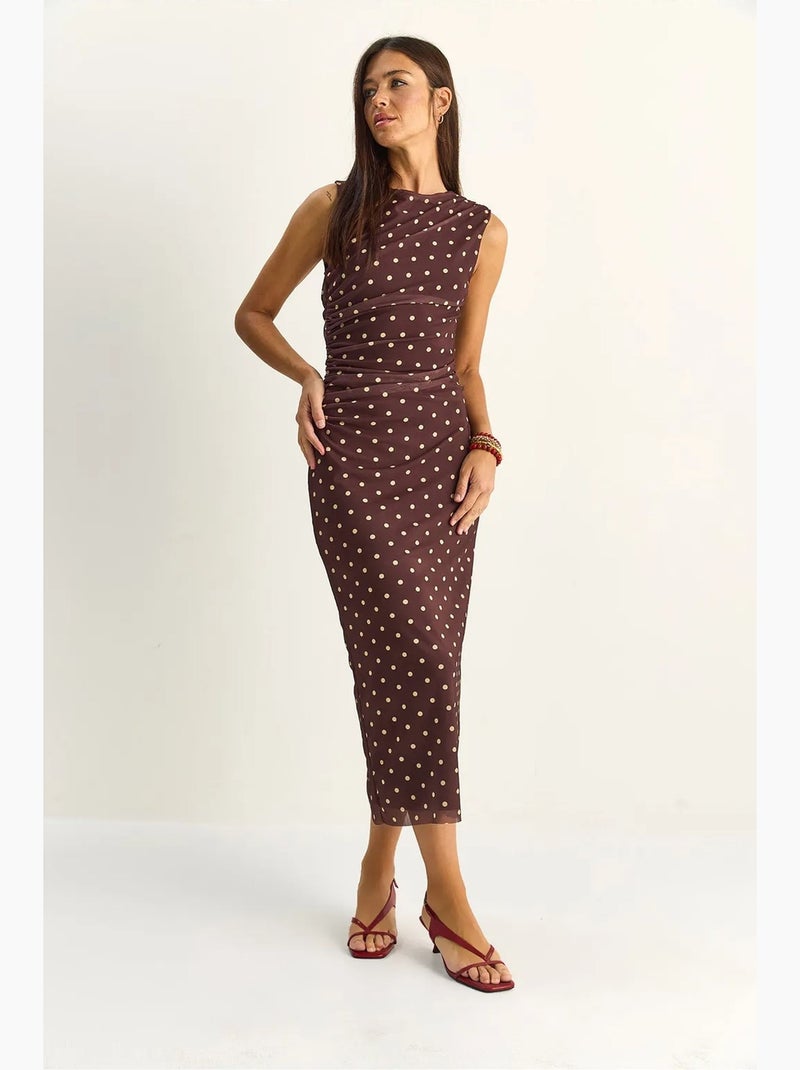 Robe midi moulante à pois lucci Marron foncé - Kiabi