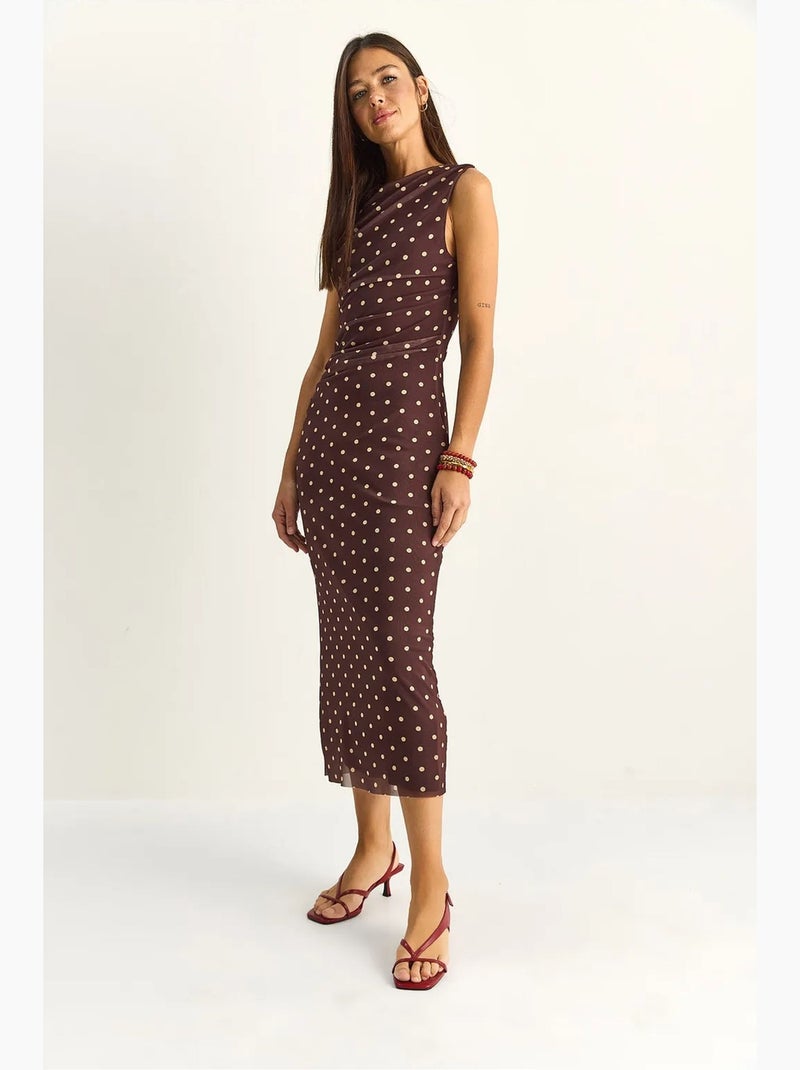 Robe midi moulante à pois lucci Marron foncé - Kiabi