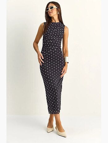 Robe midi moulante à pois lucci