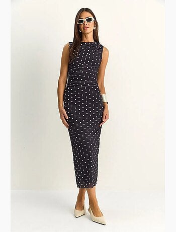 Robe midi moulante à pois lucci
