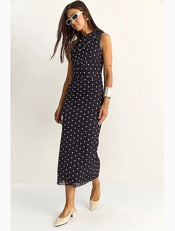 Robe midi moulante à pois lucci