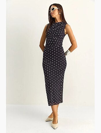 Robe midi moulante à pois lucci