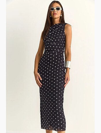 Robe midi moulante à pois lucci