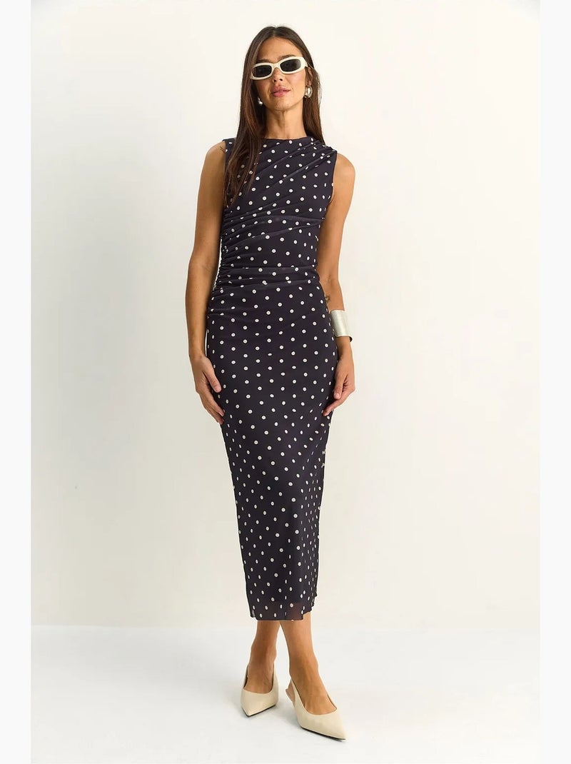Robe midi moulante à pois lucci Noir - Kiabi