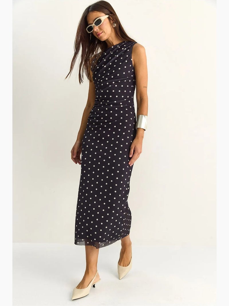 Robe midi moulante à pois lucci Noir - Kiabi
