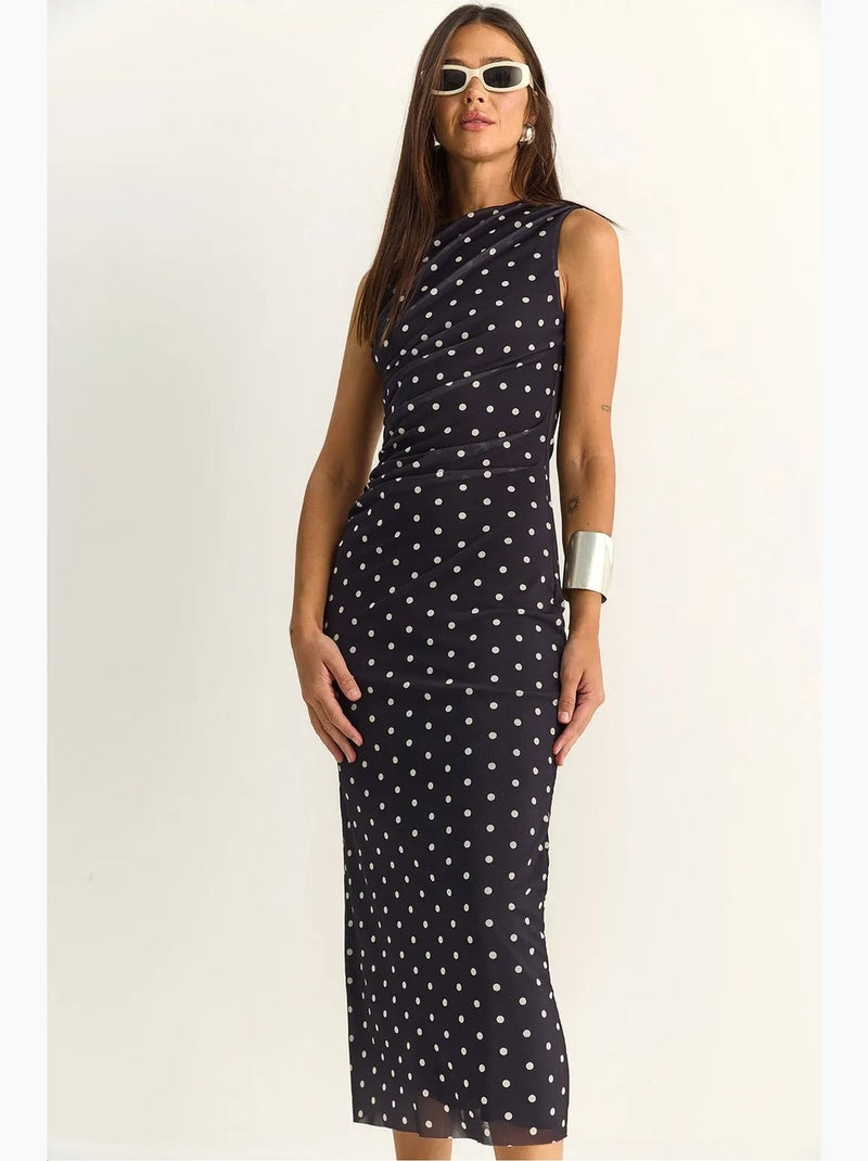 Robe midi moulante à pois lucci Noir - Kiabi