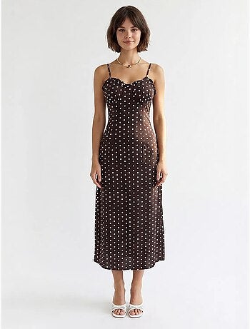 Robe midi moulante à pois mixray