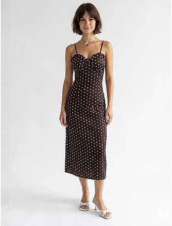 Robe midi moulante à pois mixray