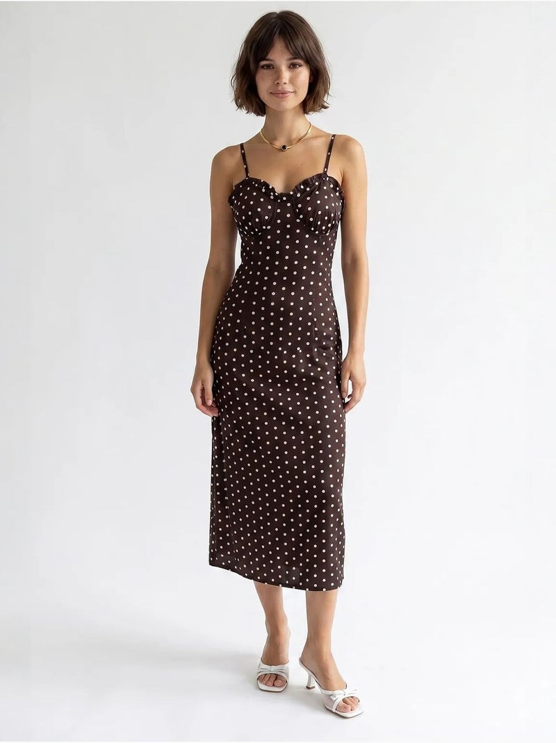 Robe midi moulante à pois mixray Marron chocolat - Kiabi