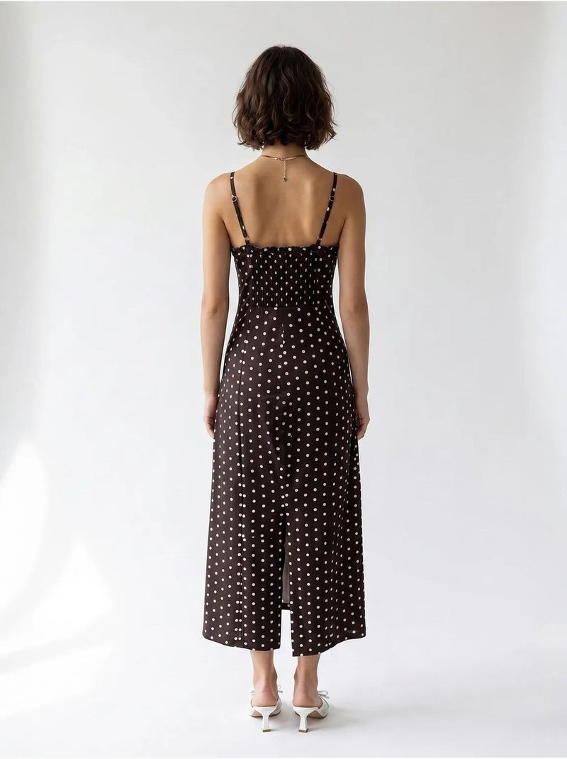 Robe midi moulante à pois mixray Marron chocolat - Kiabi