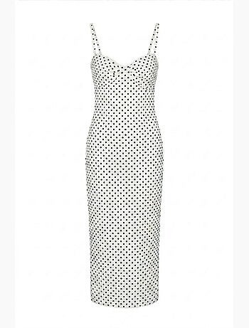 Robe midi moulante à pois sans bretelles mixray