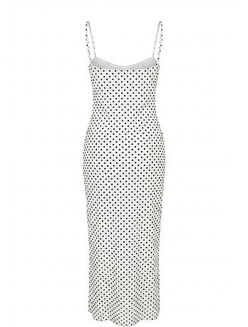 Robe midi moulante à pois sans bretelles mixray