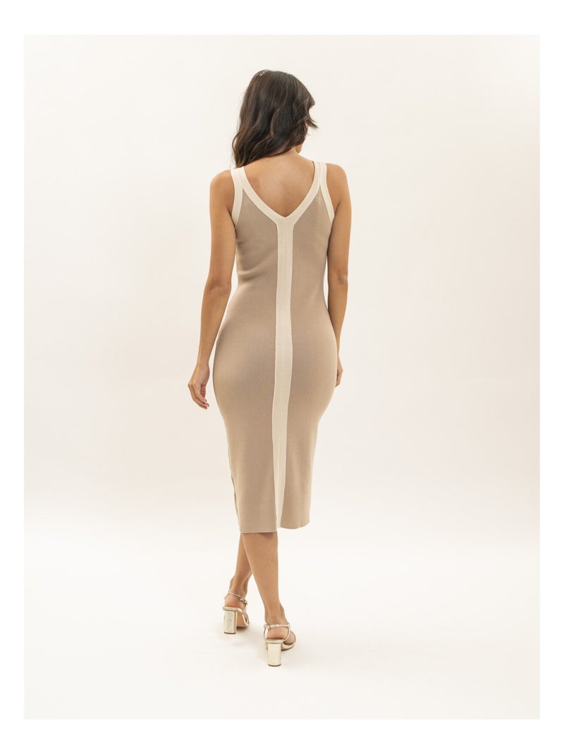 Robe midi moulante bicolore IKARA Beige - Kiabi