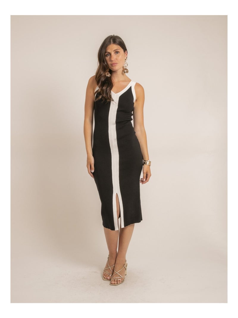 Robe midi moulante bicolore IKARA Noir - Kiabi