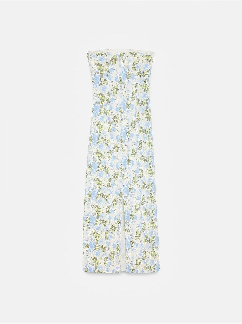 Robe midi moulante bustier à fleurs dilvin Bleu ciel - Kiabi