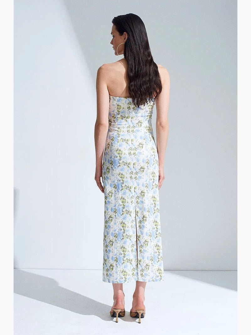 Robe midi moulante bustier à fleurs dilvin Bleu ciel - Kiabi