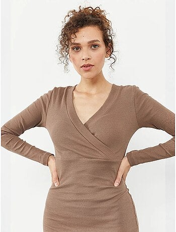Robe midi moulante côtelée à col en v tommy
