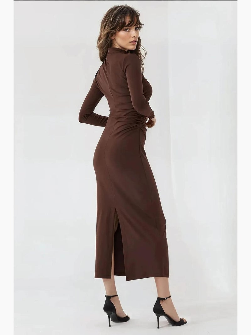 Robe midi moulante drapée hiccup Marron - Kiabi