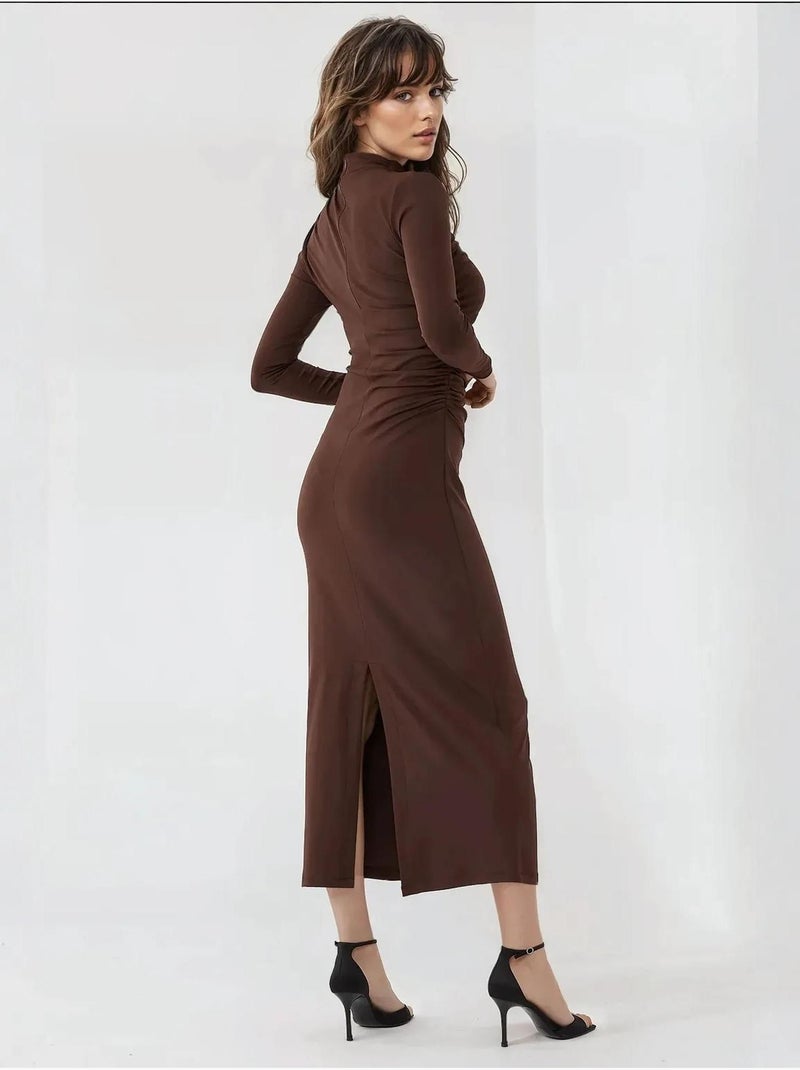 Robe midi moulante drapée Marron - Kiabi