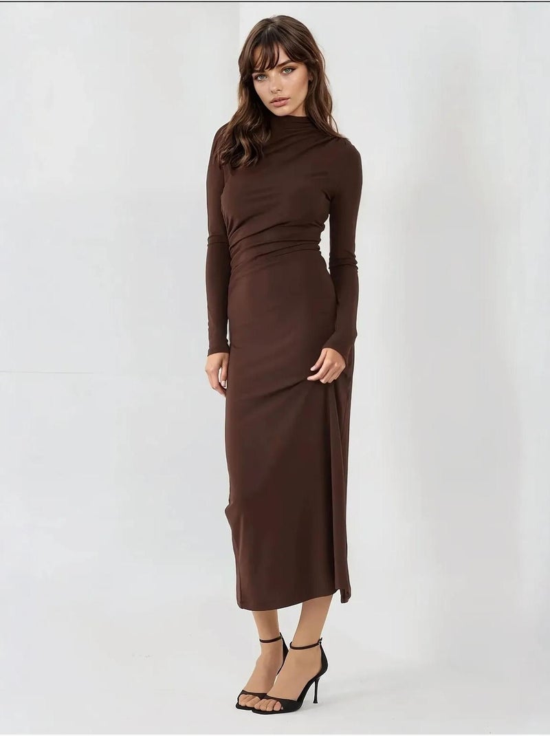 Robe midi moulante drapée Marron - Kiabi