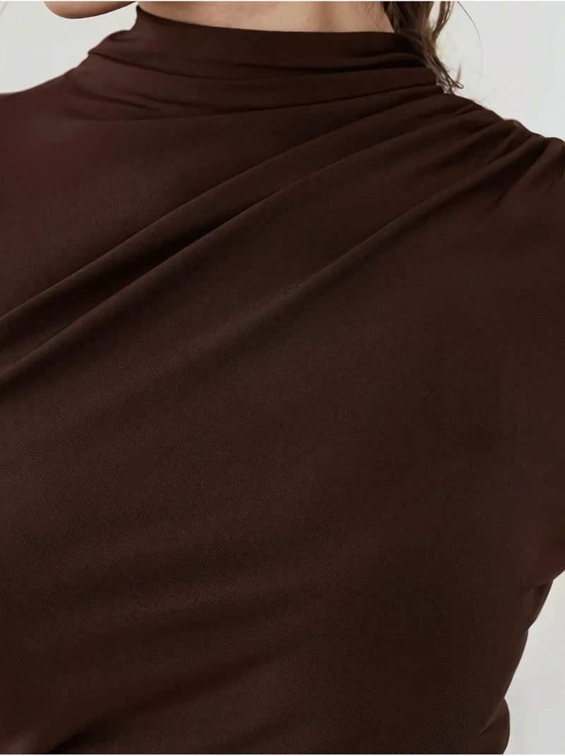 Robe midi moulante drapée Marron - Kiabi