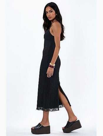 Robe midi moulante en dentelle à col v hiccup