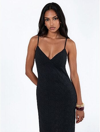 Robe midi moulante en dentelle à col V