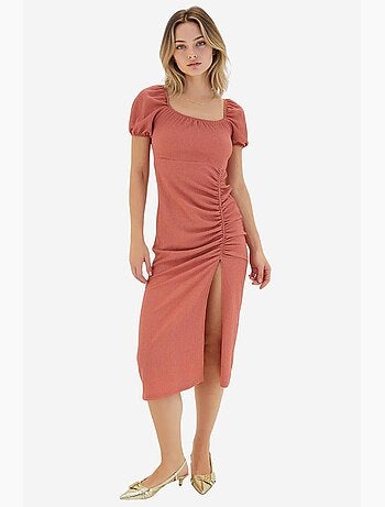 Robe midi moulante en maille côtelée à col carré bdart