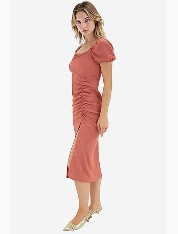 Robe midi moulante en maille côtelée à col carré bdart