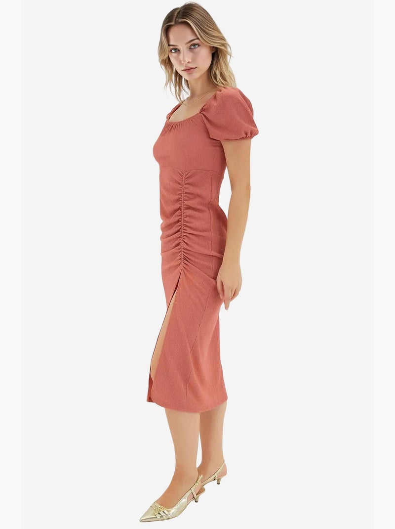 Robe midi moulante en maille côtelée à col carré bdart Terracotta - Kiabi