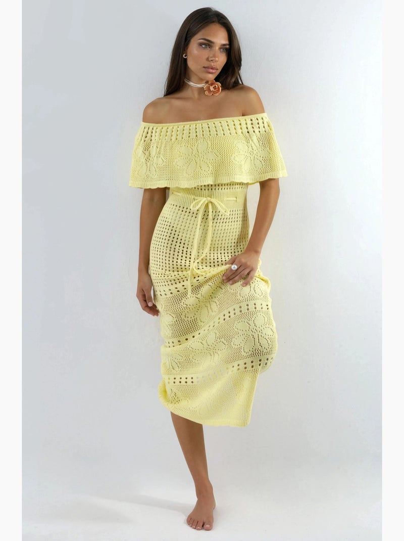 Robe midi moulante sans bretelles à motifs hiccup Jaune citron - Kiabi