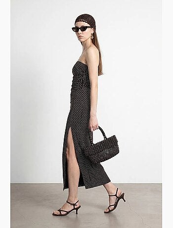 Robe midi moulante sans bretelles à pois dilvin